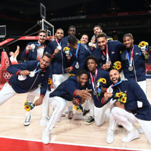 Medals ceremony after the Final match between France and USA during the Olympic Games Tokyo 2020, at Saitama Super Arena, on August 07, 2021, in Tokyo, Japan, Photo Philippe Montigny / KMSP || 000510_0058  SPORT 2021 BASKETBALL OLYMPIC GAMES JEUX OLYMPIQUES