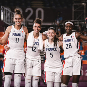 Filip Ana-Maria (FRA) & Guapo Laetitia (FRA) & Toure Mamignan (FRA) & Paget Marie-Eve (FRA) compete in Women's 3x3 Basketball match between France and Russian Olympic Committee during the Olympic Games Tokyo 2020, at Aomi Urban Sports Park, on July 26, 2021, in Tokyo, Japan, Photo Pauline Ballet / KMSP || 000343_0022  SPORT 2021 OLYMPIC GAMES JEUX OLYMPIQUES