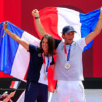 Picon Charline (Silver Medal in Sailing Women's RS:X) and Goyard Thomas (Silver Medal in Sailing Men's RS:X) at Live from Trocadero during the Olympic Games Tokyo 2020, on August 02, 2021, in Paris, France, Photo Baptiste Paquot / KMSP || 000453_0027   SPORT 2021 OLYMPIC GAMES JEUX OLYMPIQUES PARIS 2024 PLANCHE À VOILE TOKYO 2020 TROCADERO